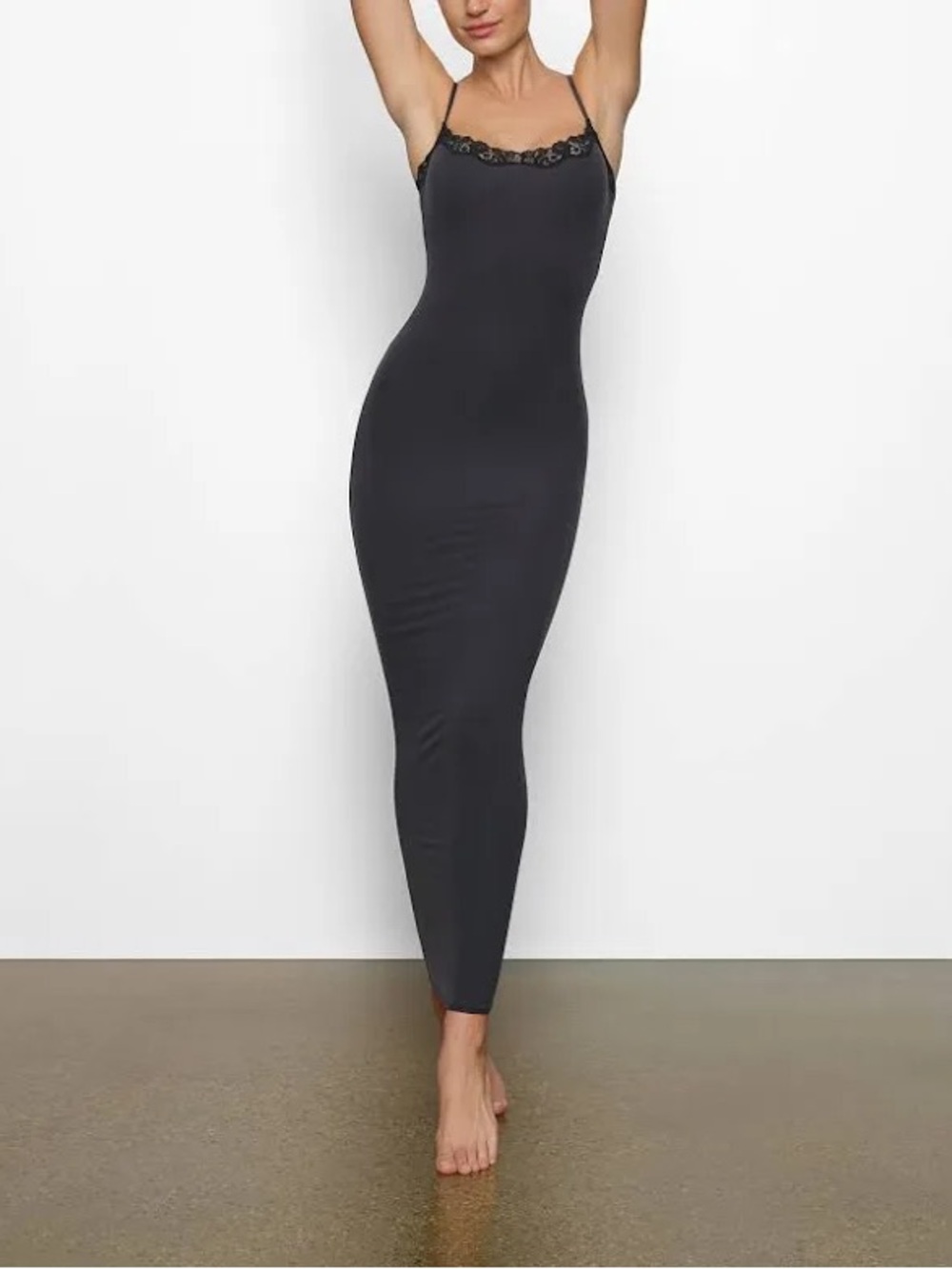 SKIMS Fits Everybody Lace Long Slip Dress in Brown